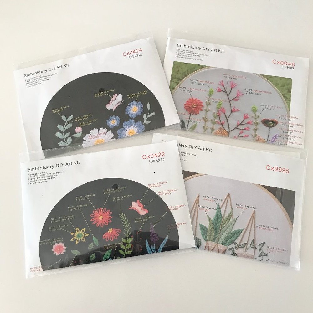 Floral Embroidery Kit - Set of 4 Patterns